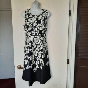 Talbos White Black Floral Sleeveless Sheath Dress Size 8 Pleated Party Cocktail